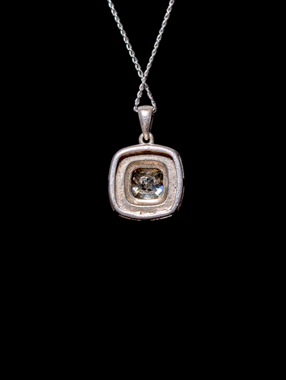 Vintage Cushion Cut Simulated Yellow Diamond Double Halo Sterling Silver Pendant