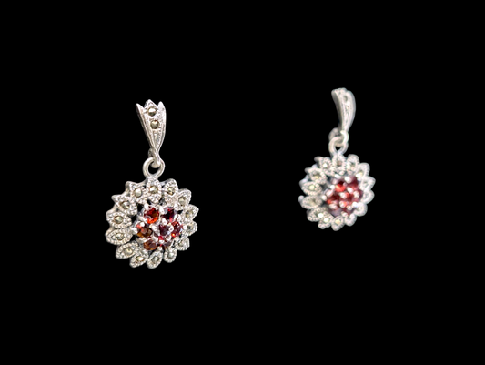 Vintage Genuine Garnet and Marcasite Sterling Silver Star Earrings