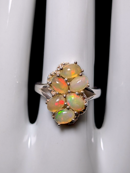 Vintage Cluster Genuine Ethiopian Opal Sterling Silver Statement Ring