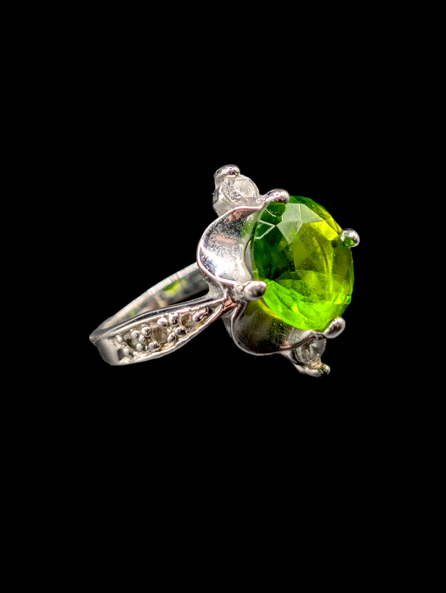 Vintage Simulated Peridot Bright Green Eclectic Unique Ring