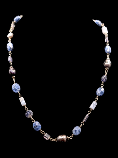 Vintage Silpada Sterling Silver Sodalite Blue Lace Chalcedony Pearl Necklace