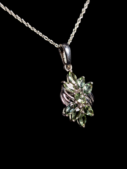 Vintage 1.25 Carat Marquise Cut Genuine Green Apatite Sterling Pendant and Delicate Made in Italy Chain Necklace