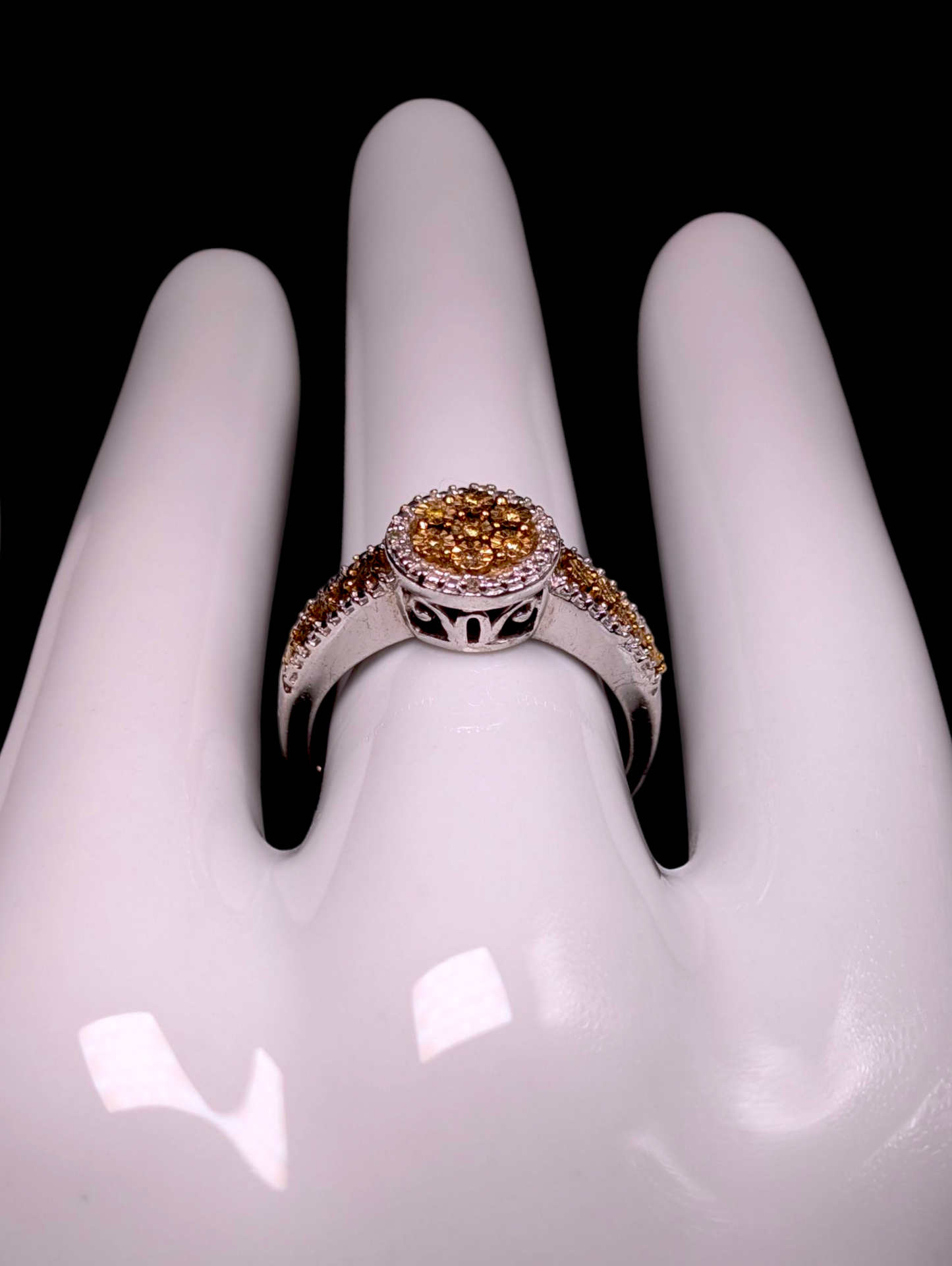 Vintage Sparkling Genuine Yellow and White Diamond Illusion Sterling Silver Engagement Ring