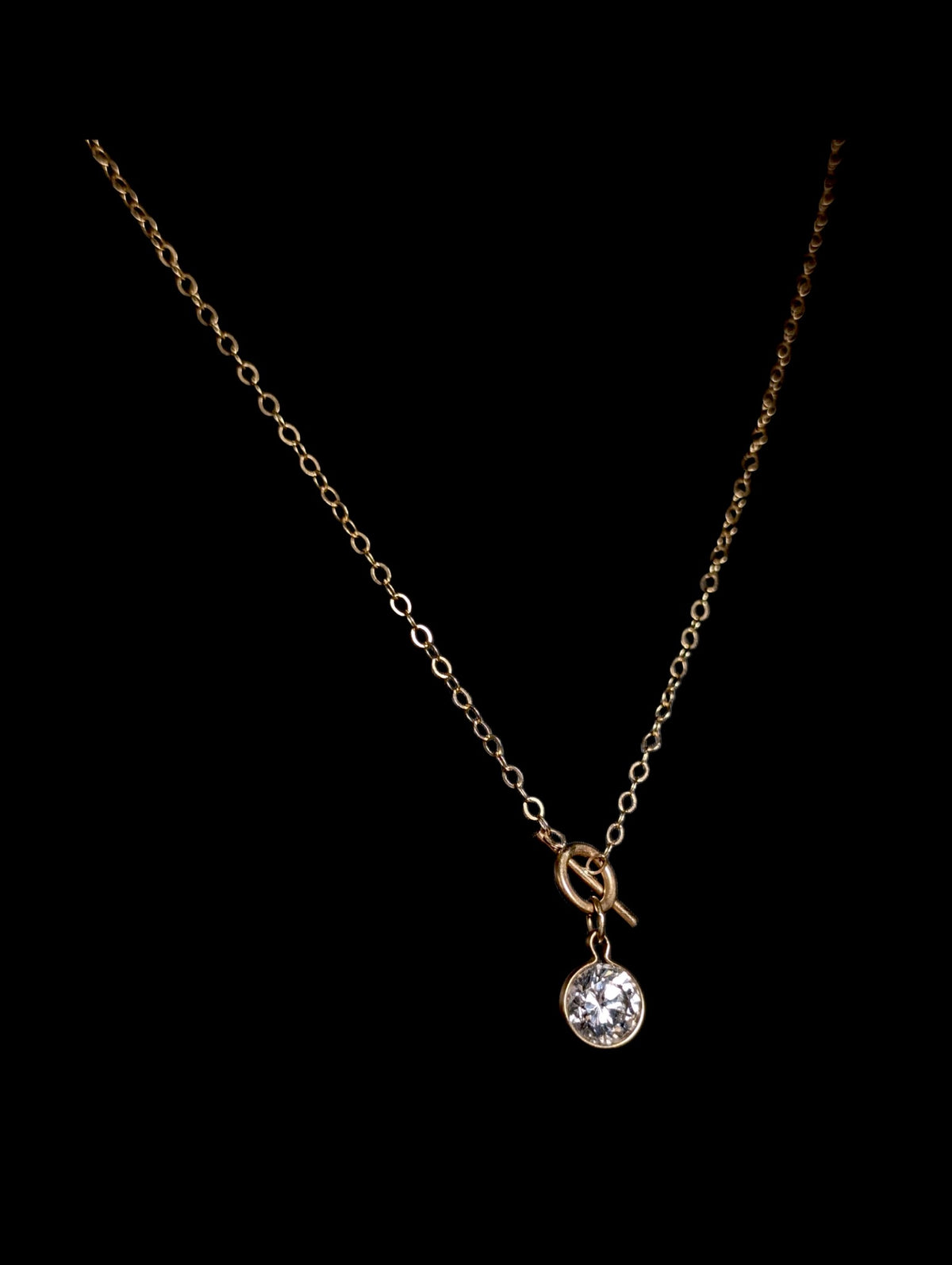 Vintage Simulated Diamond 14k Yellow Gold Chain Toggle Necklace