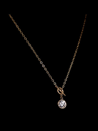 Vintage Simulated Diamond 14k Yellow Gold Chain Toggle Necklace