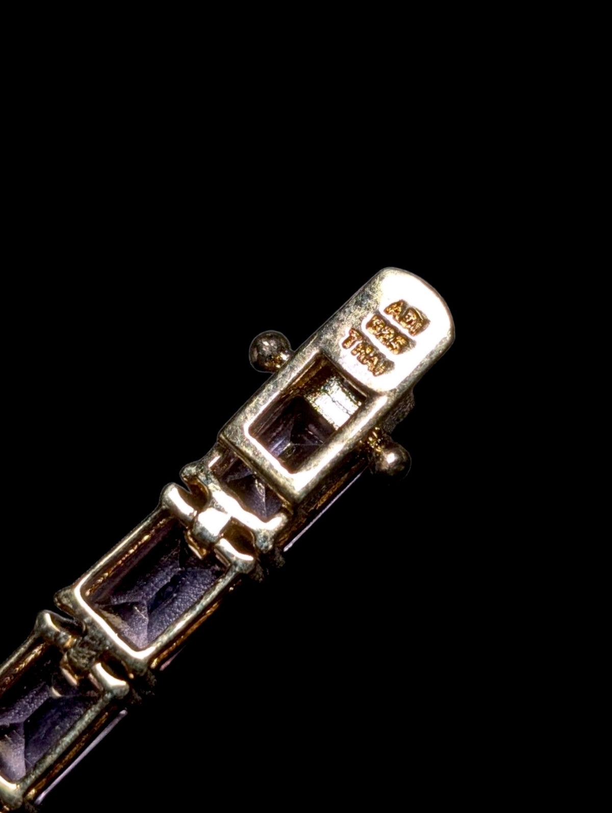 Vintage 22+ Carat Emerald Cut Simulated Purple Amethyst Gold over Sterling Tennis Bracelet