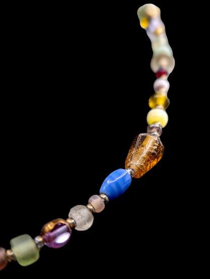 Vintage Multicolor Mixed Gemstone and Crystal Necklace with Filigree Pendant