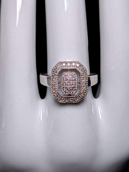 Vintage Step Cut Out Design Verified Genuine Diamond Sterling Silver Engagement Ring