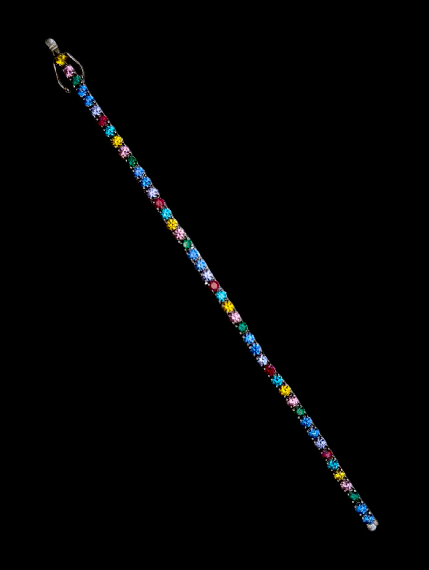 Vintage Rainbow Round Cut Simulated Multi Gemstone Sterling Silver Tennis Bracelet