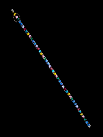 Vintage Rainbow Round Cut Simulated Multi Gemstone Sterling Silver Tennis Bracelet