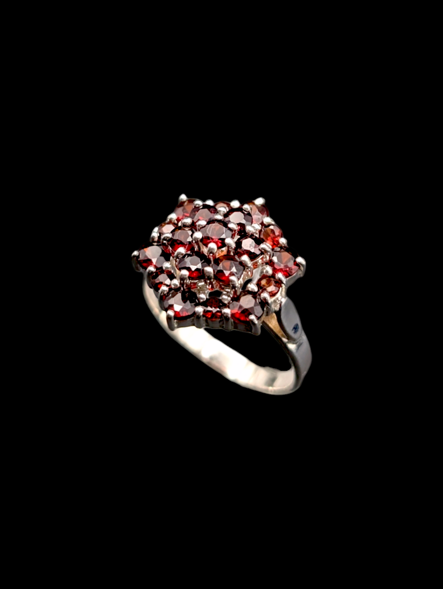 Vintage Pranda Cluster Genuine Thai Garnet Sterling Silver Ring