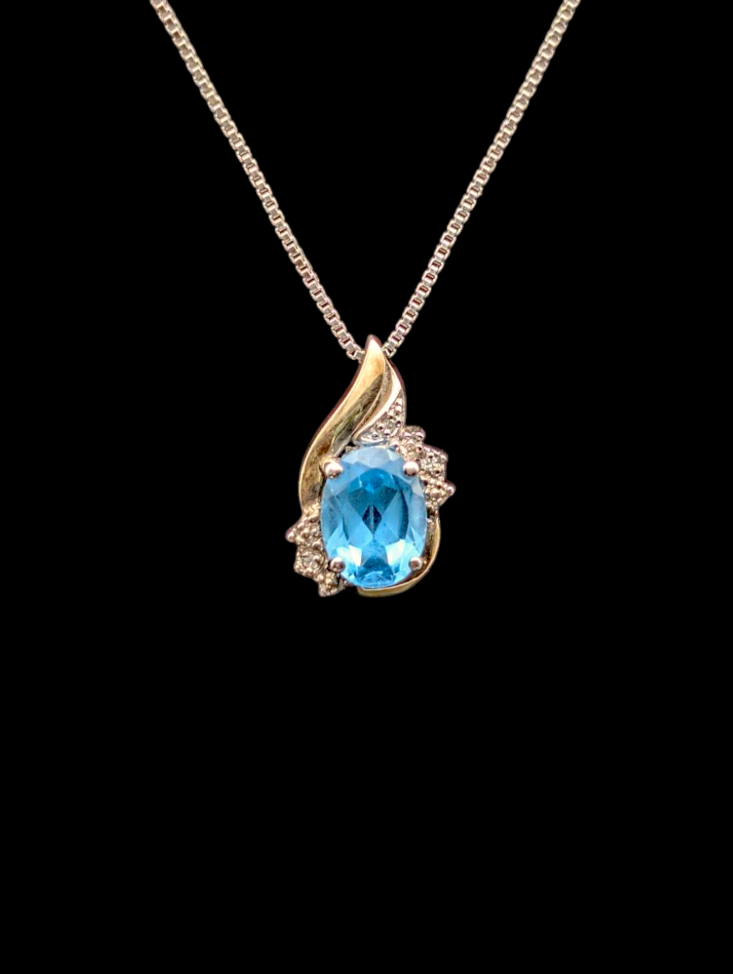 Vintage 10k Gold Vermeil Genuine Swiss Blue Topaz and Diamond Accent Pendant
