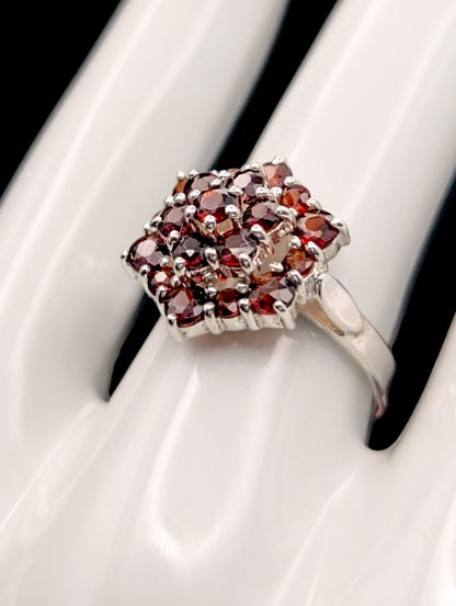 Vintage Pranda Cluster Genuine Thai Garnet Sterling Silver Ring