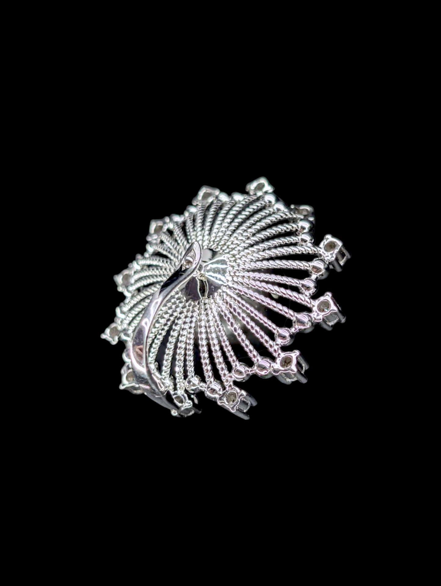Vintage Large Black Cultured Genuine Tahitian Pearl and White Topaz Sterling Silver Pendant