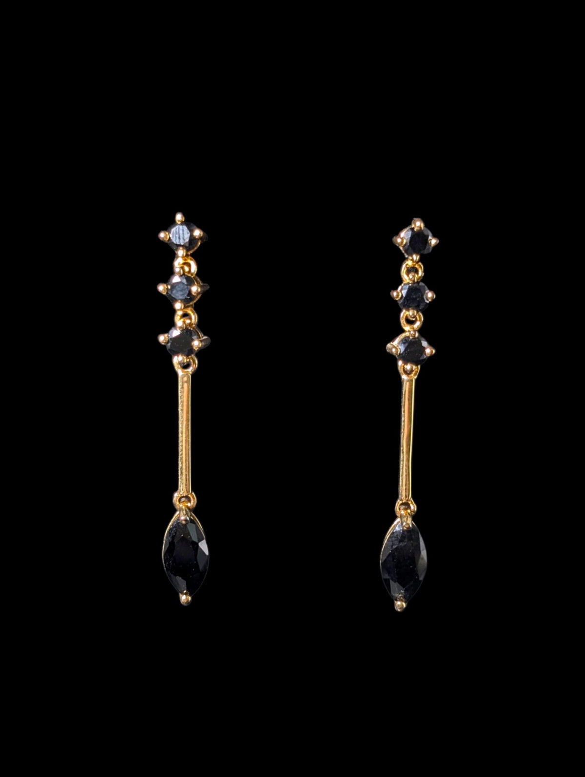 Vintage Marquise Cut Genuine Black Onyx Gold over Sterling Drop Earrings