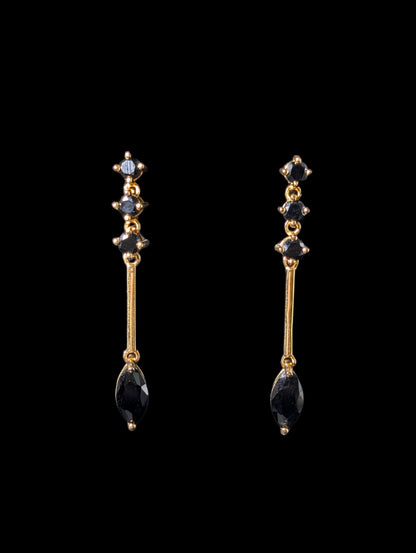 Vintage Marquise Cut Genuine Black Onyx Gold over Sterling Drop Earrings