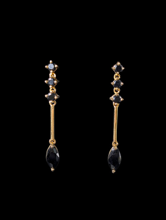 Vintage Marquise Cut Genuine Black Onyx Gold over Sterling Drop Earrings