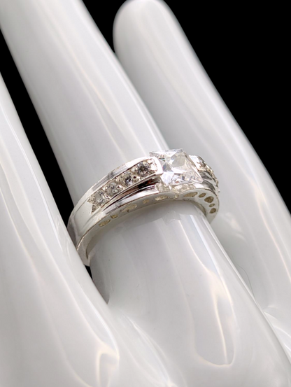 Vintage Solitaire Bezel Set Princess Cut Simulated Diamond Silver Vacation Ring