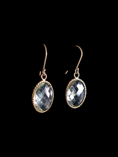 Vintage Rose Cut Genuine Green Amethyst Gold over Sterling Dangle Earrings