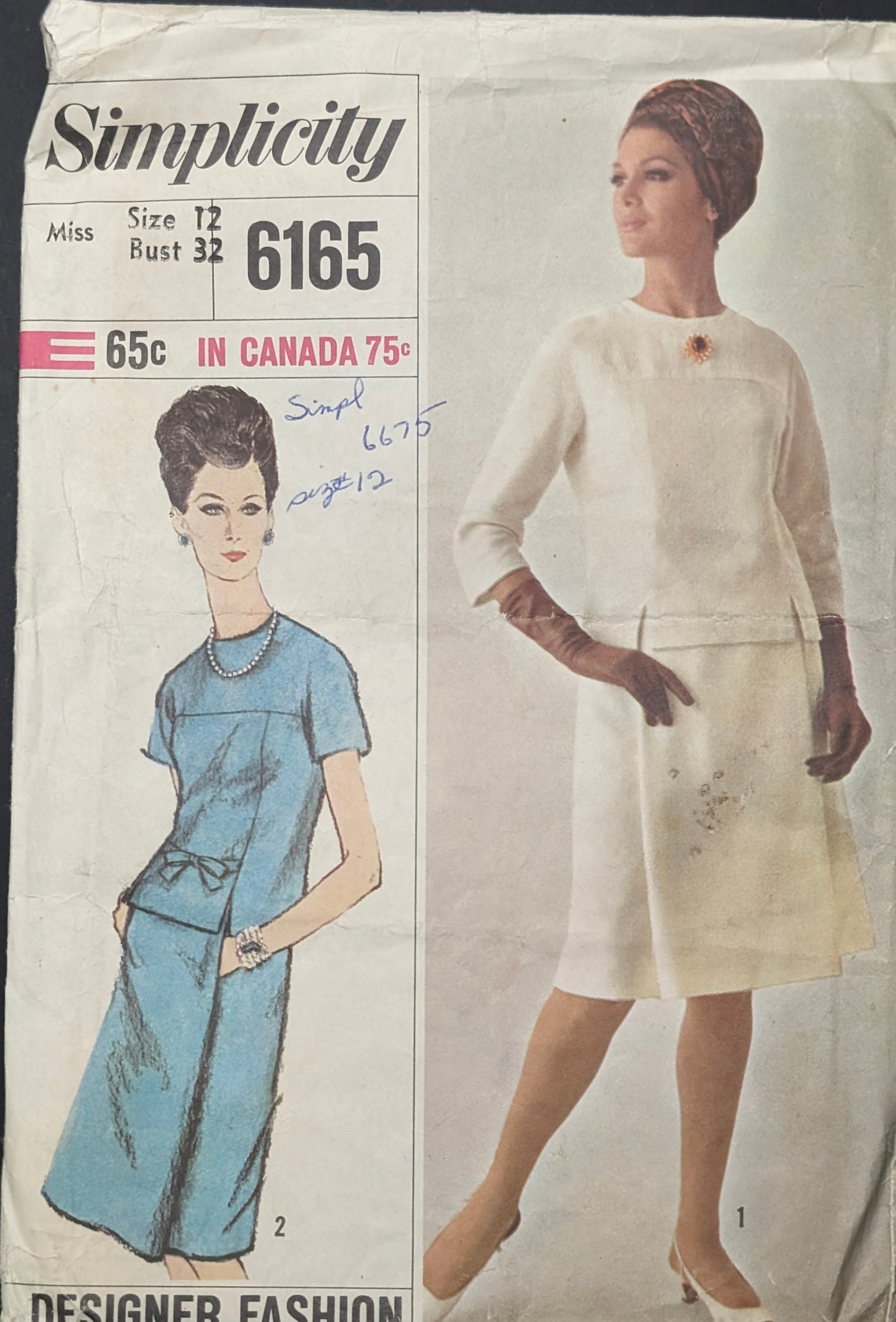 1960s - 1970s Original Vintage Sewing Pattern: Simplicity 6165 Size 12