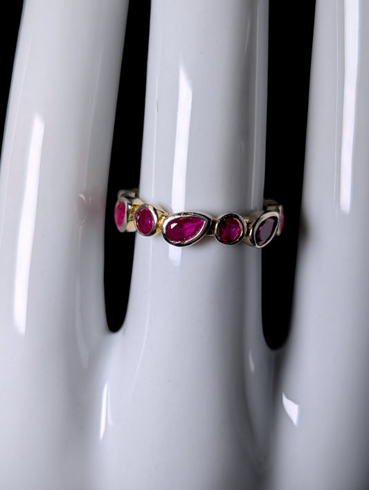 Vintage Artisan Genuine Ruby Stackable Infinity Band Antique Gold over Sterling Ring