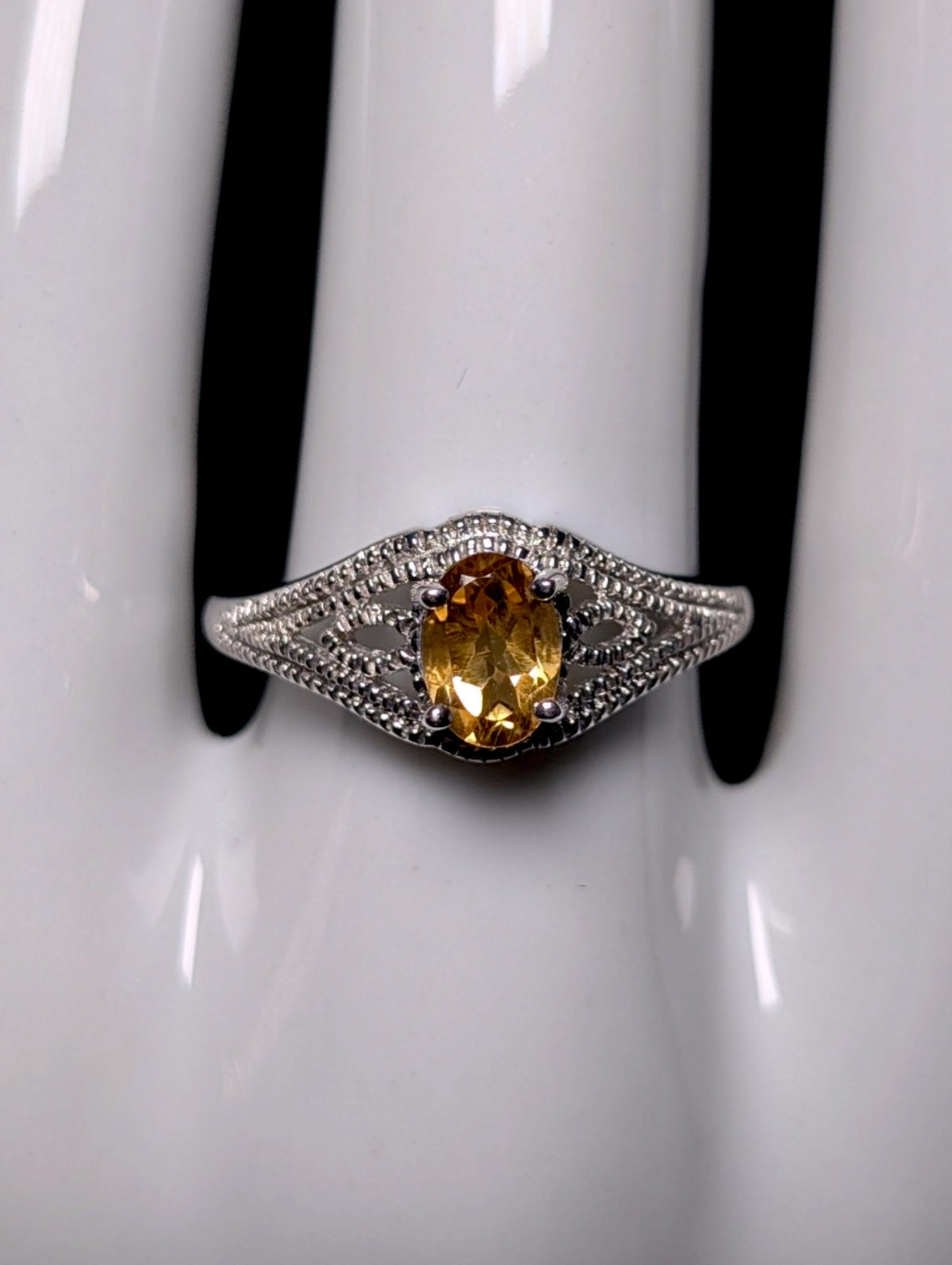 Vintage Art Deco Inspired Genuine Golden Citrine Solitaire with Filigree Sterling Silver Ring