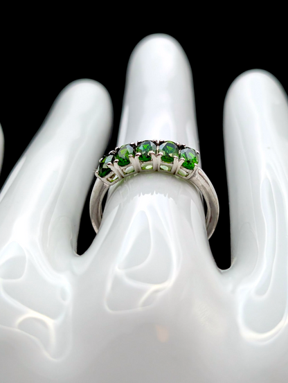 Vintage Five Stone Band Earth Mined Genuine Chrome Diopside Sterling Silver Stackable Ring