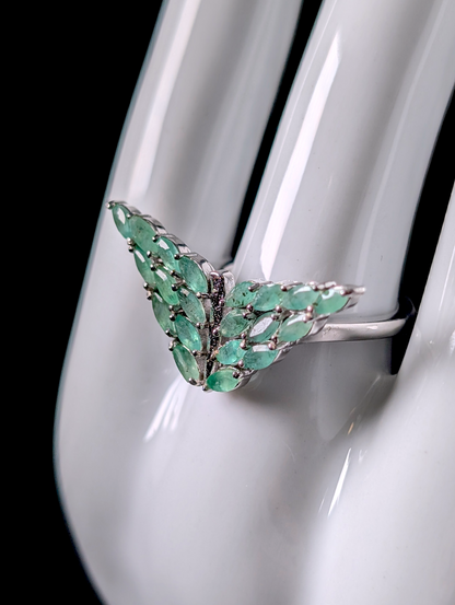 Vintage Inspired Butterfly Genuine Emerald Sterling Silver Ring