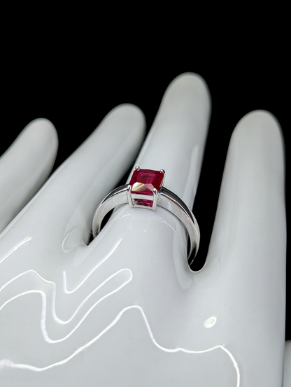 Vintage Radiant Cut Genuine Ruby Solitaire Rhodium Over Sterling Silver Ring