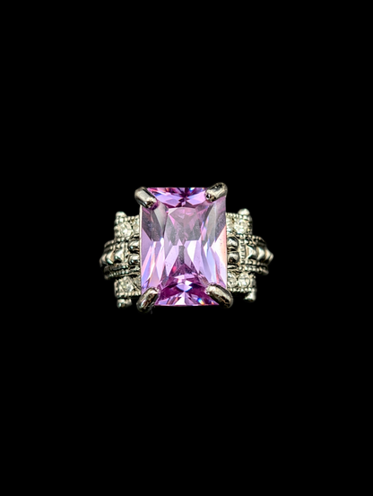 Vintage Inspired Simulated Amethyst and Crystal Best Silver Ring