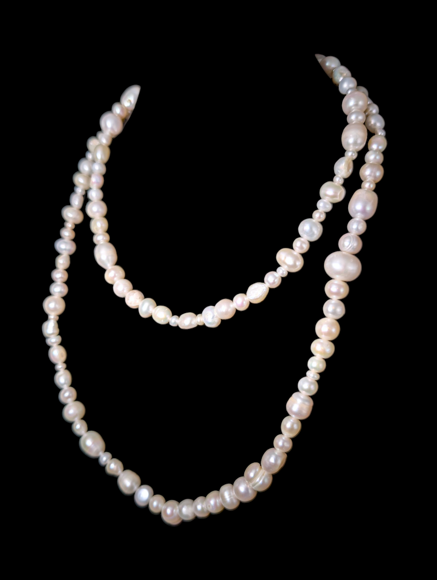 Vintage 34" Long Genuine Freshwater Pearl Mixed Shape Necklace