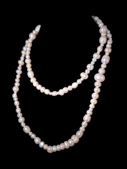 Vintage 34" Long Genuine Freshwater Pearl Mixed Shape Necklace