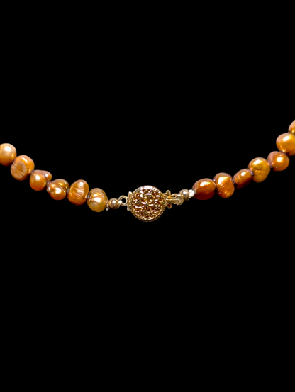 Vintage Genuine Bronze Freshwater Pearl Strand Gold Toned Box Clasp Necklace