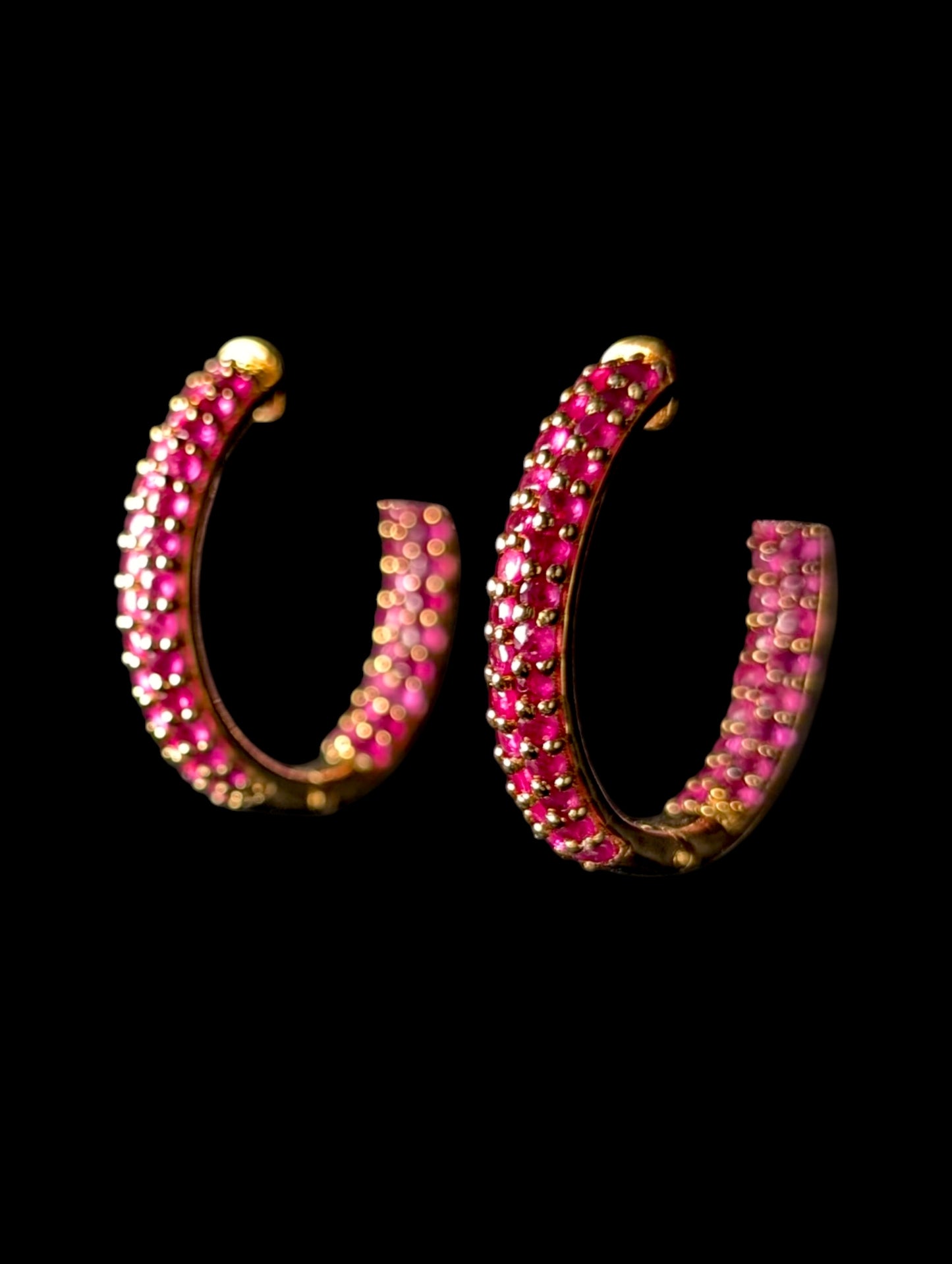 Vintage Genuine Ruby 18k Yellow Gold Vermeil Inside Out Hoop Earrings