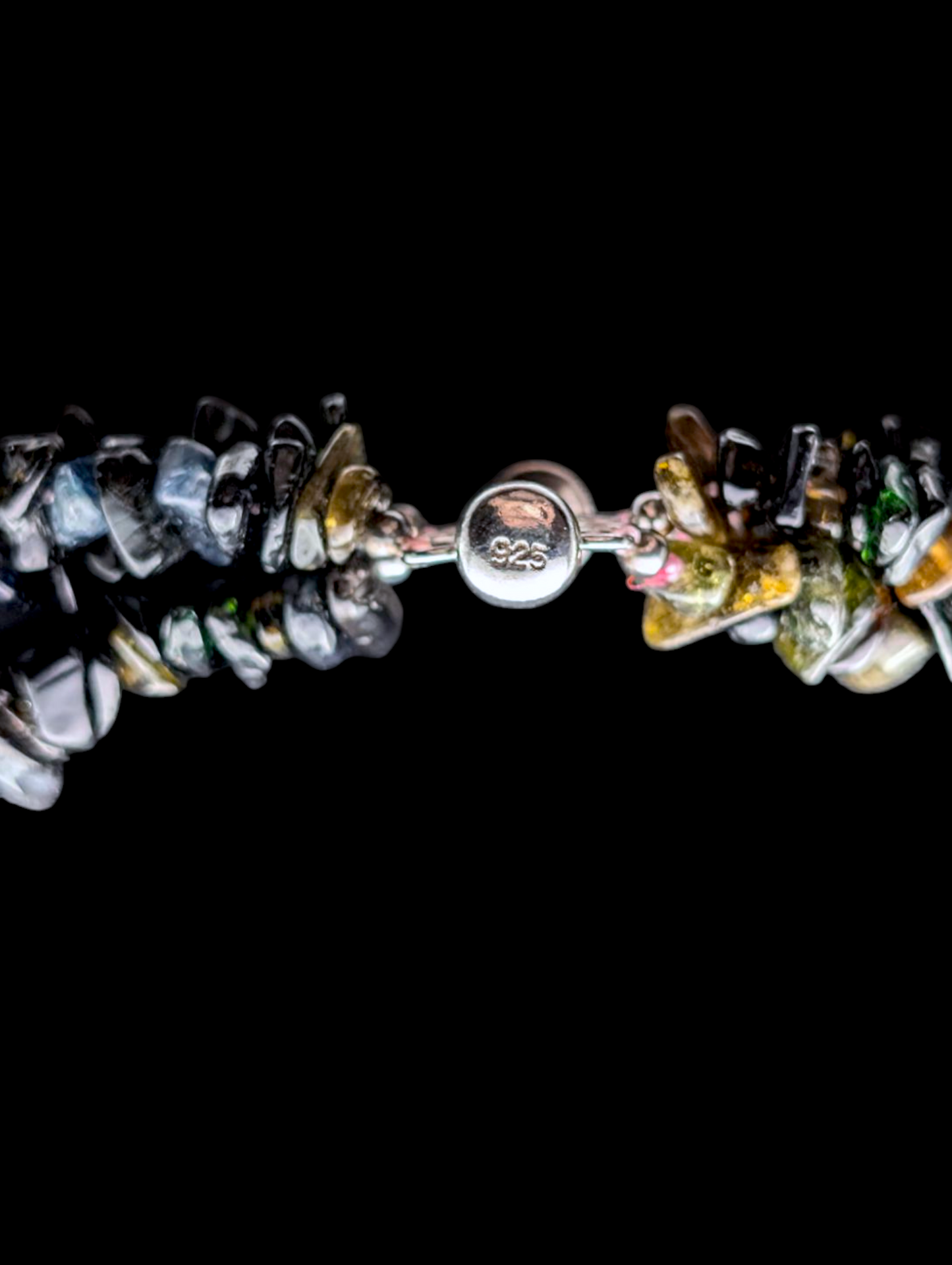 Vintage Three Strand Rainbow Earth Mined Genuine Tourmaline Multi-Strand Sterling Silver Necklace