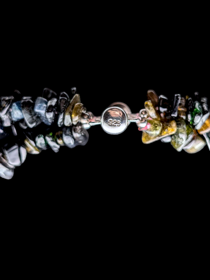 Vintage Three Strand Rainbow Earth Mined Genuine Tourmaline Multi-Strand Sterling Silver Necklace