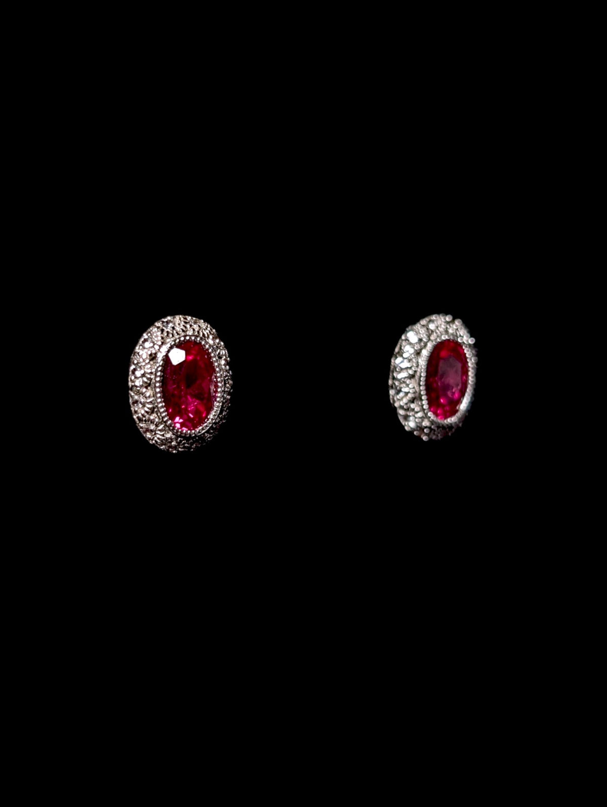 Vintage Genuine Ruby and White Sapphire Sterling Stud Earrings
