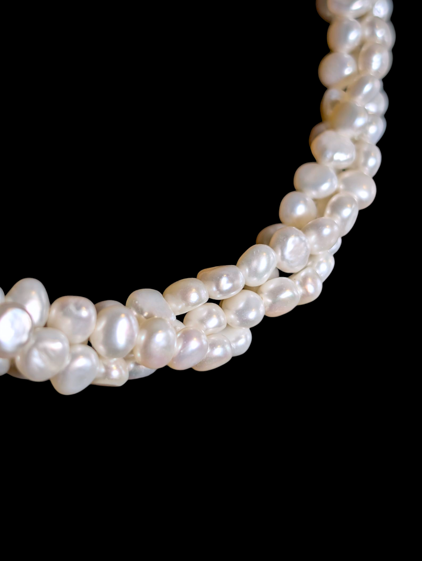 Vintage Mixed Coin Button Shape Genuine Freshwater Pearl 3 Strand Necklace