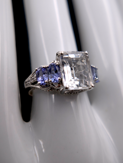 Vintage Inspired Genuine Zircon and Tanzanite Sterling Silver Ring