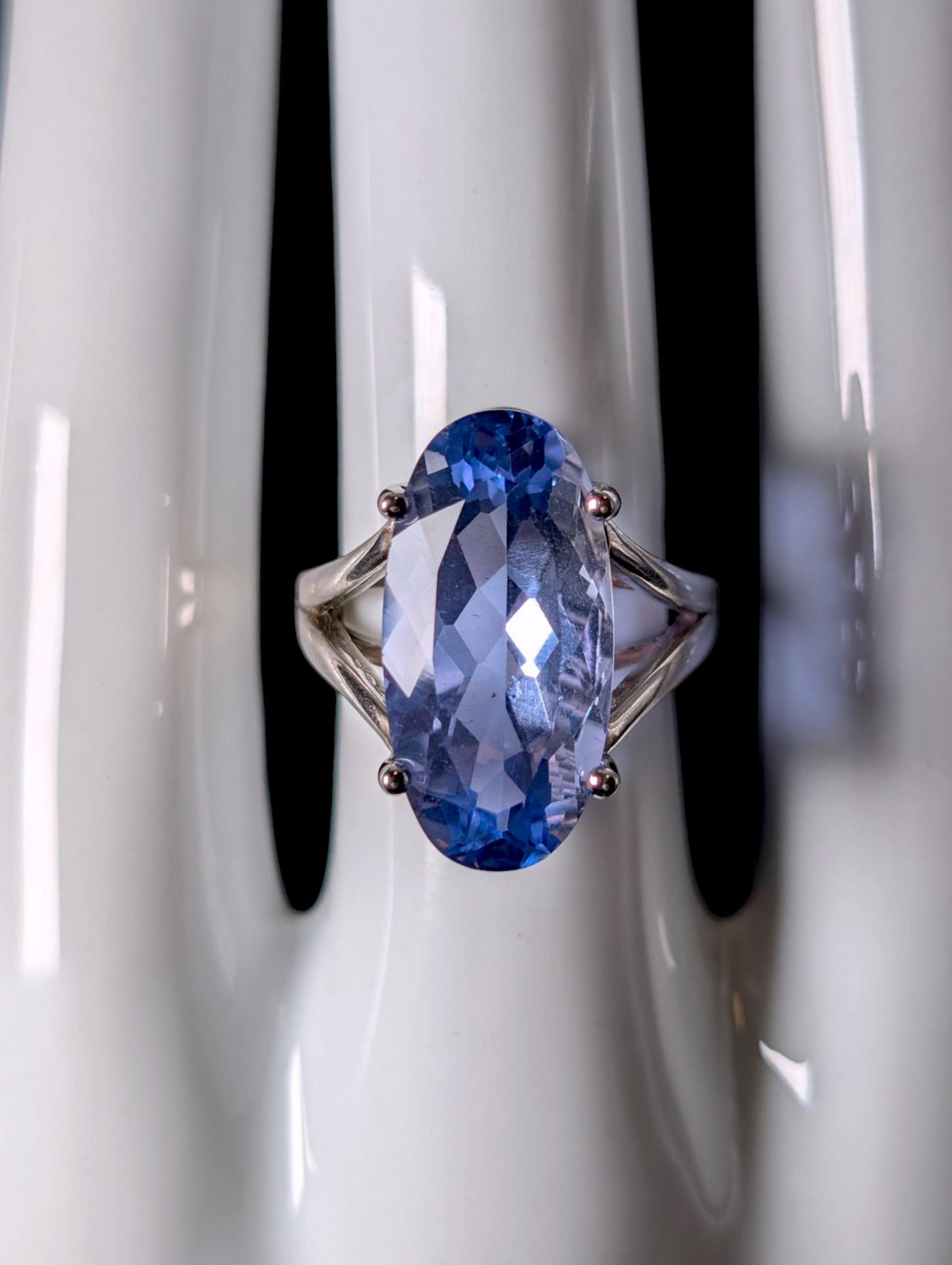 Vintage 10+ Carat Oval Cut Genuine Fluorite Solitaire Sterling Silver Statement Ring