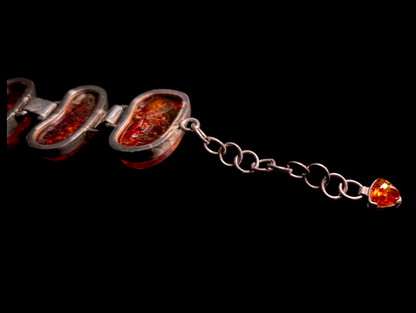 Vintage Chunky Modernist Genuine Baltic Honey Amber Sterling Silver Bracelet