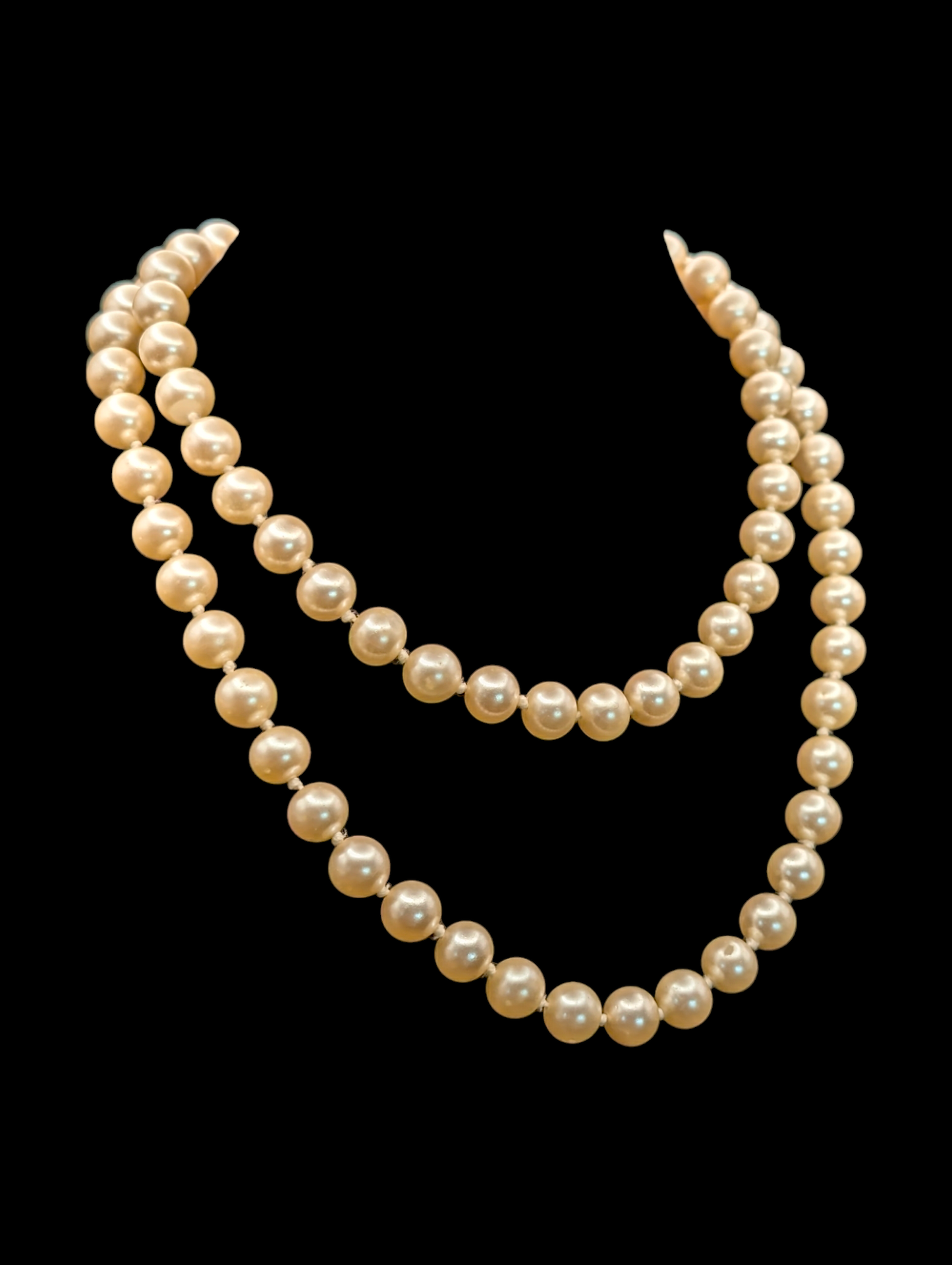 1940s-1960s Soft White Glass Pearl Hand Knotted Single Strand Necklace