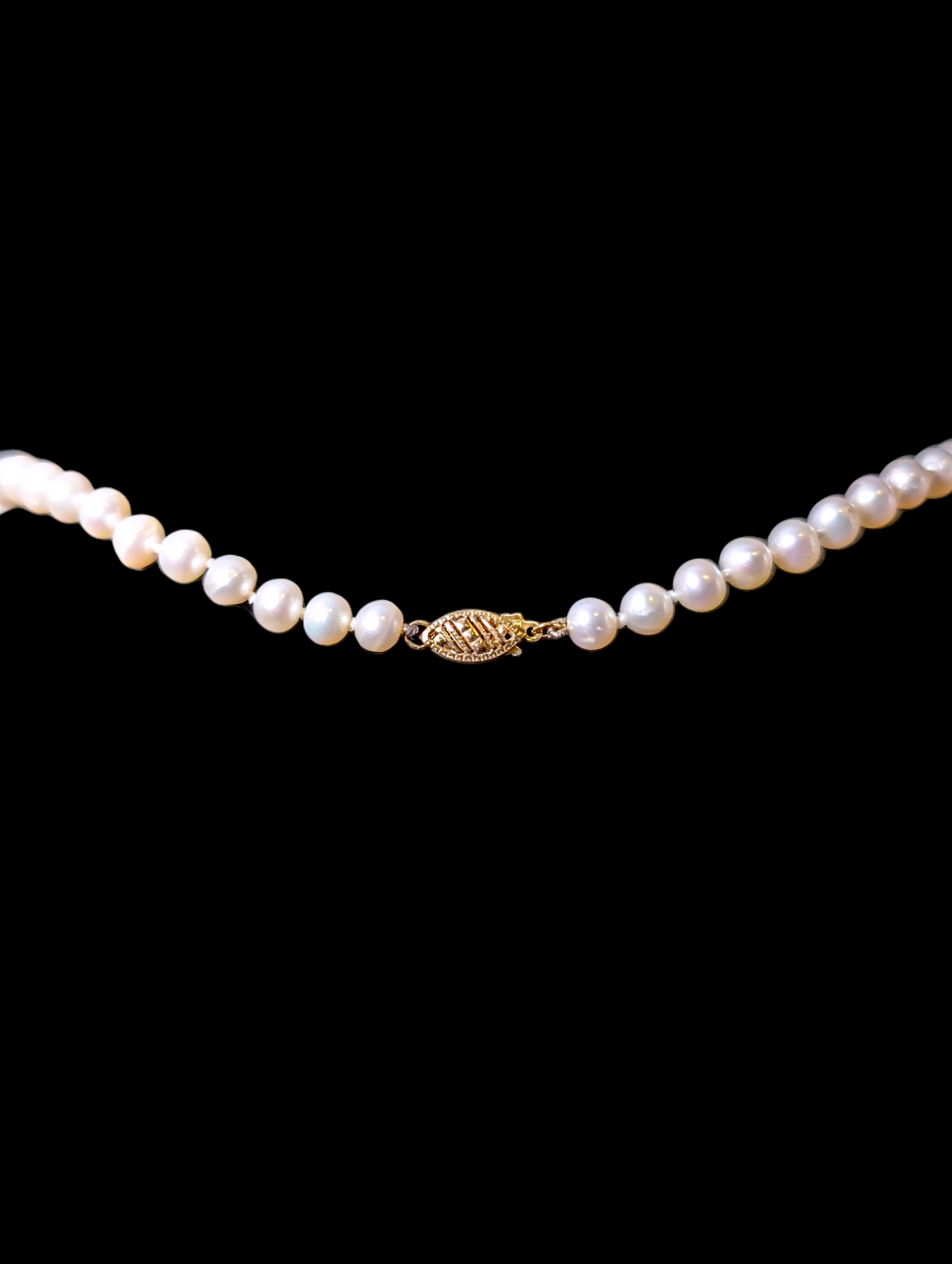 Vintage 14k Yellow Gold Hand Knotted Genuine Freshwater Pearl Beaded Single Strand Necklace