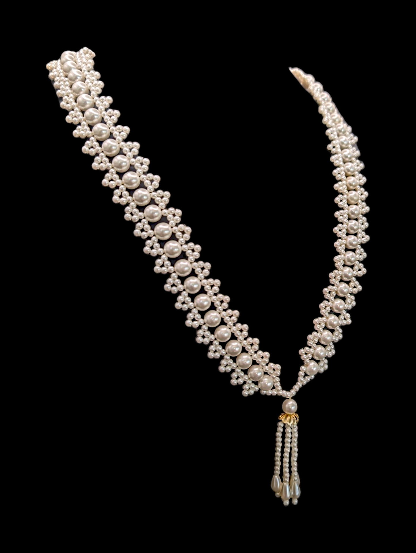 Vintage Intricate Art Deco Inspired Unique Pearl Necklace with Fringe Pendant