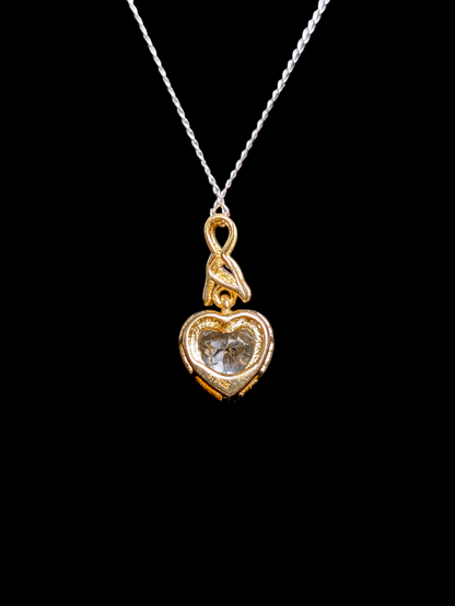 Vintage Heart Cut Genuine White Topaz with Sterling Silver Studded Halo Gold over Silver Pendant