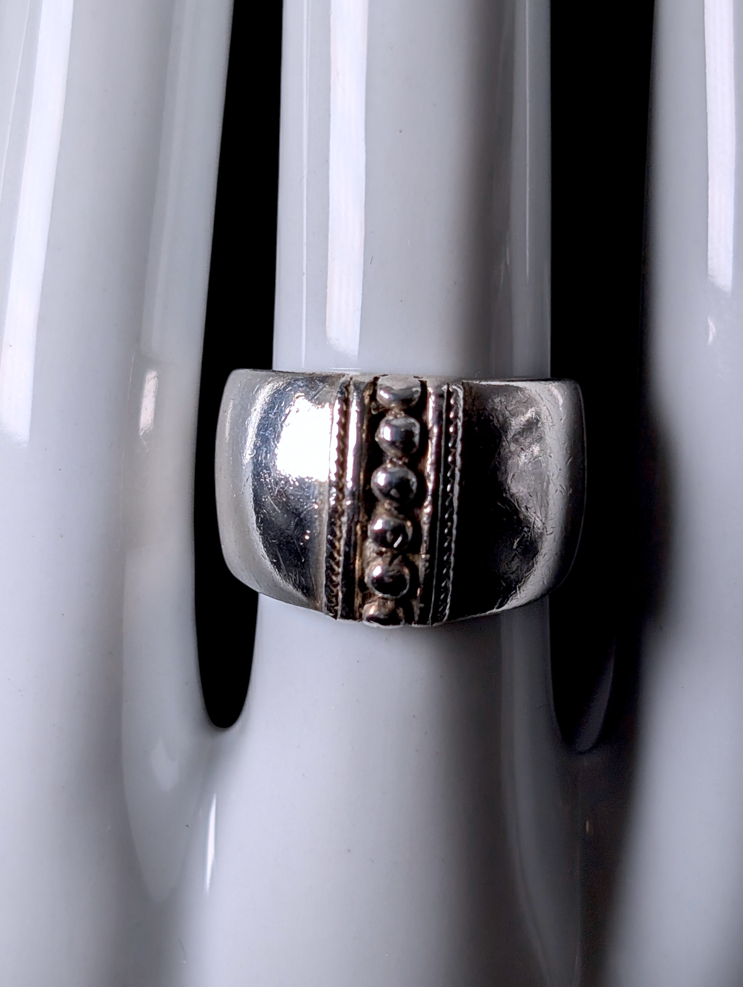 Vintage Studded Wide Domed Sterling Silver Band Ring