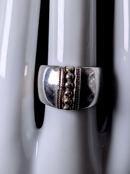 Vintage Studded Wide Domed Sterling Silver Band Ring