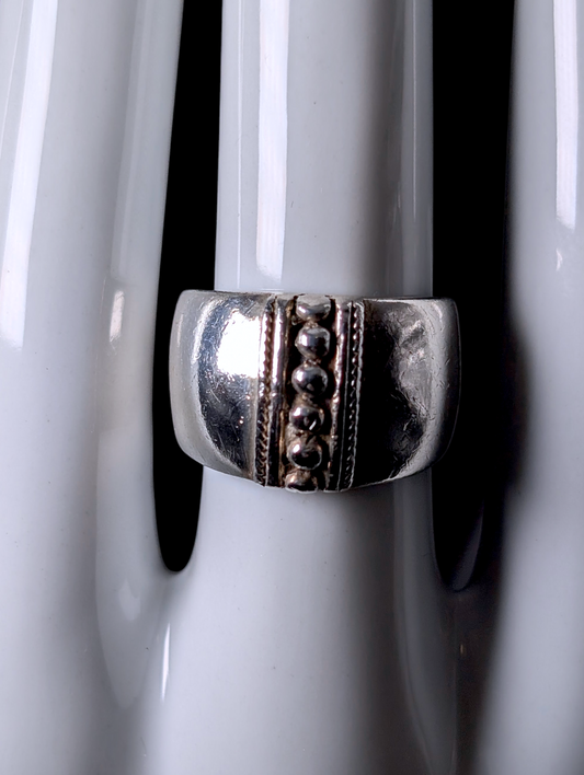 Vintage Studded Wide Domed Sterling Silver Band Ring