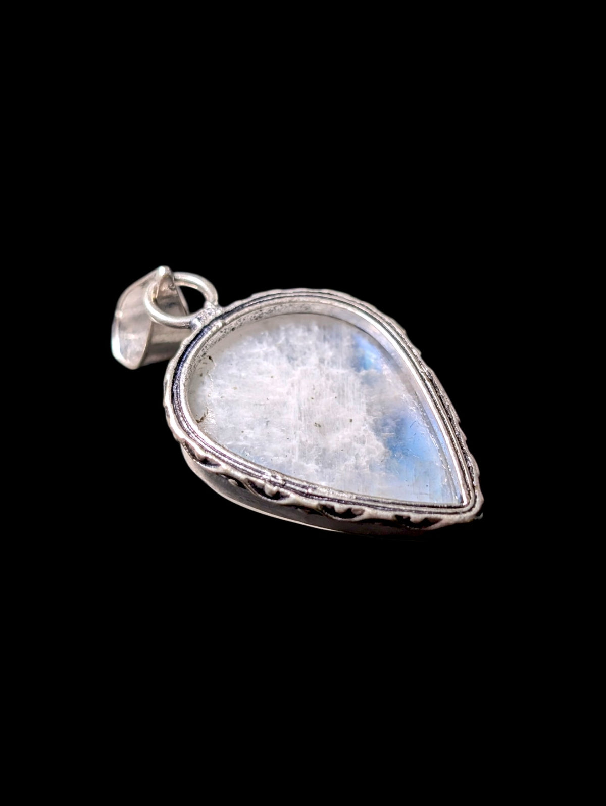 Vintage Large Genuine Moonstone Teardrop Sterling Silver Pendant