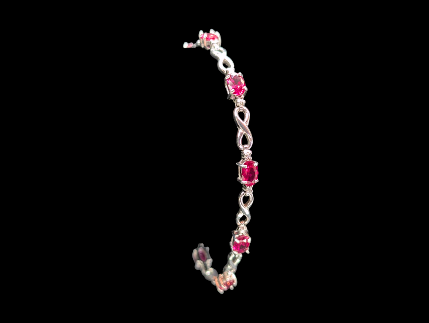 Vintage Genuine Ruby Gemstone Sterling Silver Infinity Tennis Bracelet